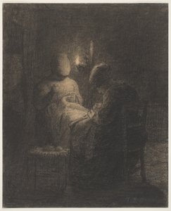 The Vigil (Women Sewing) (uhl na papíře) od Jean Francois Millet